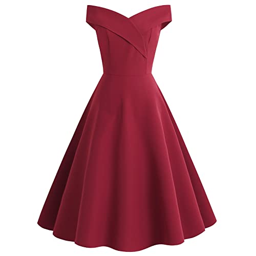 Damen Spitzen Rockabilly Kleid Knielang Retro Vintage Kleid Ärmellos Cocktail Retro mit Pocket Flared Kleid Midilang Abendkleid Elegant für Hochzeit von EWFAS