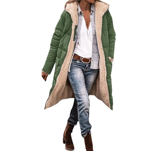 EWFAS Damen Warm Wintermäntel Reversibel Sherpa Fleece Lang Pufferjacken mit Kapuze Frauen Oberbekleidung Outdoorjacke Steppjacke Steppmantel von EWFAS