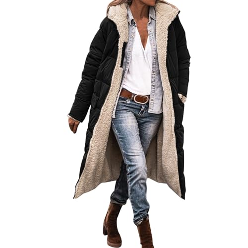 EWFAS Damen Warm Wintermäntel Reversibel Sherpa Fleece Lang Pufferjacken mit Kapuze Frauen Oberbekleidung Outdoorjacke Steppjacke Steppmantel von EWFAS