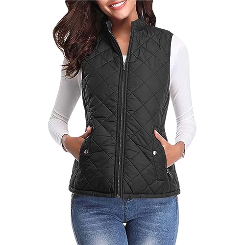 EWFAS Damen Weste mit Stehkragen Westen Steppweste Leicht Ärmellos Jacke mit Reissverschluss Taschen Damen Weste mit Stehkragen Westen Steppweste von EWFAS