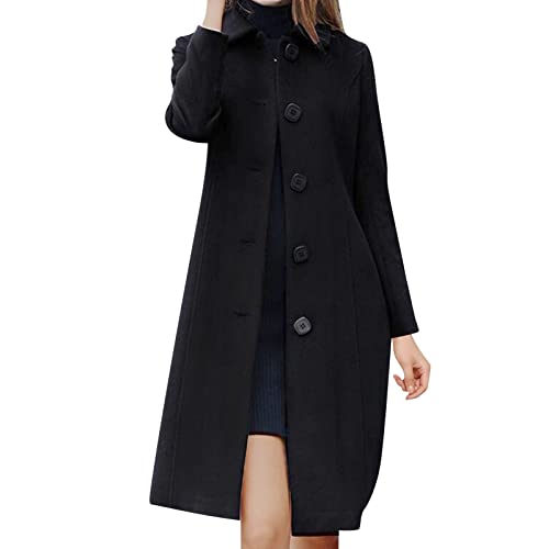 EWFAS Damen Wollmantel Winter Mantel Lange Einfarbig Wollmantel Revers Outwear Mit Taschen Slim Fit Warm Wintermantel Dicke Lang Outwear Coat DamenTrenchcoat für Herbst Winter Eleganter Parka von EWFAS