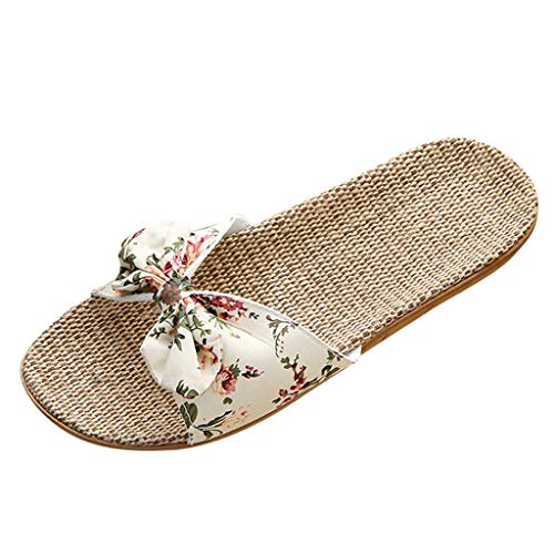 EWFAS Flip Flops Bambus Damen Hausschuhe Zehentrenner Sommer Pantoletten Blumen Sandalen Flache Bequeme rutschfeste Silent Bamboo Rattan Flop Pantoffeln Schweißfest Frisch Flip Flops von EWFAS