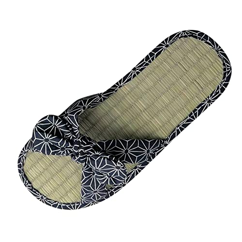 EWFAS Flip Flops Bambus Damen Hausschuhe Zehentrenner Sommer Pantoletten Blumen Sandalen Flache Bequeme rutschfeste Silent Bamboo Rattan Flop Pantoffeln Schweißfest Frisch Flip Flops von EWFAS