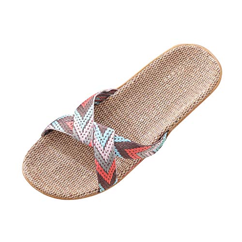 EWFAS Flip Flops Bambus Damen Hausschuhe Zehentrenner Sommer Pantoletten Blumen Sandalen Flache Bequeme rutschfeste Silent Bamboo Rattan Flop Pantoffeln Schweißfest Frisch Flip Flops von EWFAS
