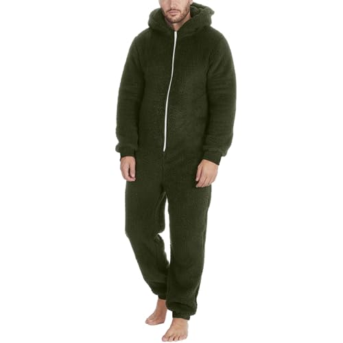 EWFAS Herren Paar Jumpsuit Kuschelig Lustig Lang Pyjama Reißverschluss Teddy Fleece Einteiler Onesie Schlafanzug Winter Warm Plüsch Overall Schlafoverall Herren Kuschelig Lustig Lang Pyjama von EWFAS