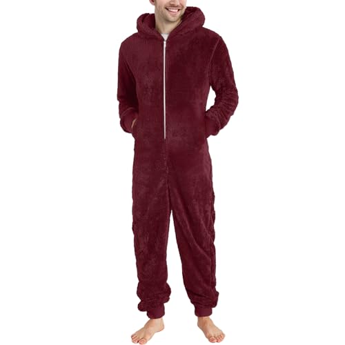 EWFAS Herren Paar Jumpsuit Kuschelig Lustig Lang Pyjama Reißverschluss Teddy Fleece Einteiler Onesie Schlafanzug Winter Warm Plüsch Overall Schlafoverall Herren Kuschelig Lustig Lang Pyjama von EWFAS