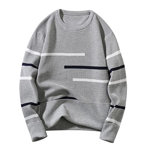 EWFAS Herren Rundhals Pullover Strickpullover Feinstrick Sweater Männer Business Pullover Basic Knitted Sweatshirt Freizeit Ribbed Strickpullover Feinstrick Winterpullover Sweater von EWFAS