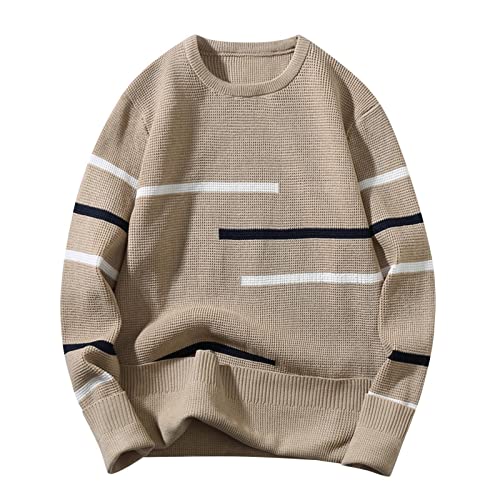 EWFAS Herren Rundhals Pullover Strickpullover Feinstrick Sweater Männer Business Pullover Basic Knitted Sweatshirt Freizeit Ribbed Strickpullover Feinstrick Winterpullover Sweater von EWFAS