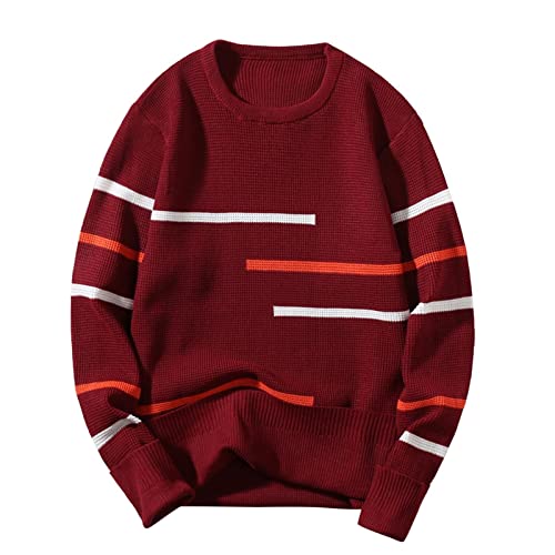 EWFAS Herren Rundhals Pullover Strickpullover Feinstrick Sweater Männer Business Pullover Basic Knitted Sweatshirt Freizeit Ribbed Strickpullover Feinstrick Winterpullover Sweater von EWFAS