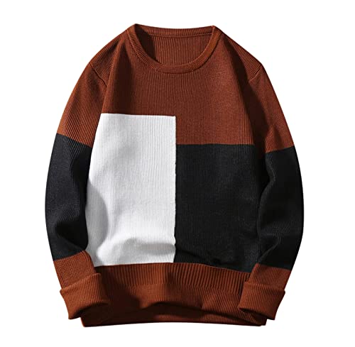 EWFAS Herren Rundhals Pullover Strickpullover Feinstrick Sweater Männer Business Pullover Basic Knitted Sweatshirt Freizeit Ribbed Strickpullover Feinstrick Winterpullover Sweater von EWFAS