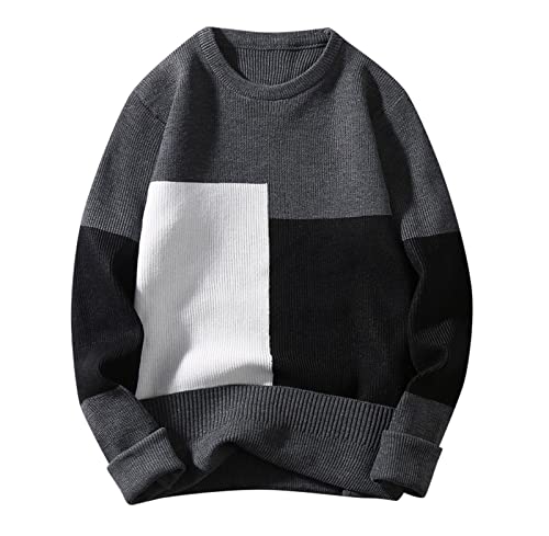 EWFAS Herren Rundhals Pullover Strickpullover Feinstrick Sweater Männer Business Pullover Basic Knitted Sweatshirt Freizeit Ribbed Strickpullover Feinstrick Winterpullover Sweater von EWFAS