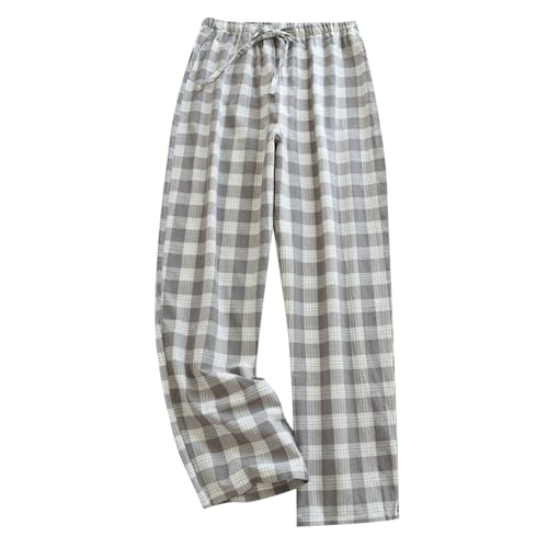 EWFAS Herren Schlafanzugshose Leichte Pyjamahose aus Baumwolle Nachtwäsche Schlafanzughose Herren Lang mit Seitentaschen & elastischem Bund Pyjama Hosen Nachtwäsche von EWFAS