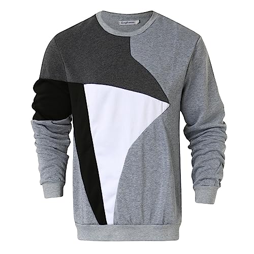 EWFAS Herren Sweatshirt Patchwork Pullover Raglan Sweat Langarm Crew Neck Basic College Sweatjacke Casual Colourblock Pullover Soft Langarm Sweatshirts Winter Warm Strickjacke Basic Winterjacke von EWFAS