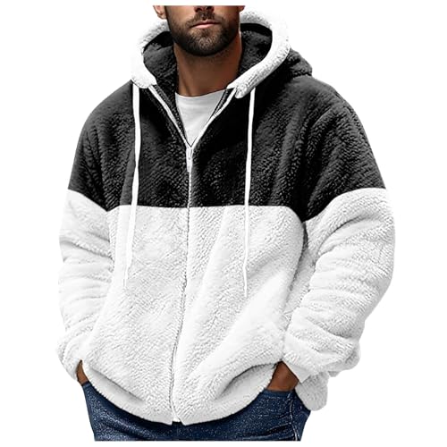 EWFAS Herren Teddy Fleece Plüschjacke mit Kapuze Casuale Zip Hoodie Cardigan Kapuzenjacke mit Kangrootaschen Herren Teddy-Fell Fleecejacke Fleece Pullover Sweatjacke Teddy Fleece Plüschjacke von EWFAS