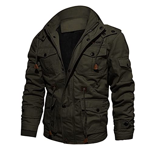 EWFAS Herren Verdickter Winter Fleece Gefüttert Winterjacke mit Viele Taschen Kapuze Warm Winter Mantel Übergangsjacke Jacke mit Stehkragen von EWFAS