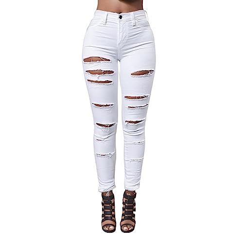 Jeans Hose Damen Mit Löcher Eng Jeans Hosen Frauen Modern Jeanshose Damen Schwarz Skinny Löcher Schwarze Hoch taillierte Schmal sitzende Jeans-Bleistifthose Skinny Jeans von EWFAS