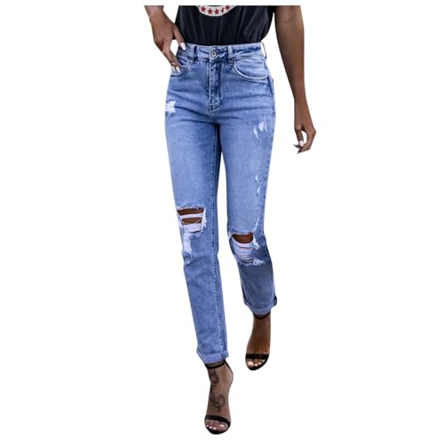 Jeans Hose Damen Mit Löcher Eng Jeans Hosen Frauen Modern Jeanshose Damen Schwarz Skinny Löcher Schwarze Hoch taillierte Schmal sitzende Jeans-Bleistifthose Skinny Jeans von EWFAS