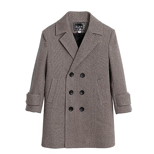 EWFAS Jungen zweireihiger Trenchcoat aus Wolle für den Winter Wollmantel Kinder Winter Schwere Sherpa gefütterte Dufflejacke Trenchcoat Winter Wollmantel von EWFAS