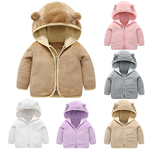 EWFAS Kinder Mädchen Jungen Baby Teddy Fleece Kapuzenjacke Strickjacke Warme Plüschjacke Sherpa-Fleecejacke mit durchgehendem Reißverschluss Mantel Sweatshirt Outwear von EWFAS