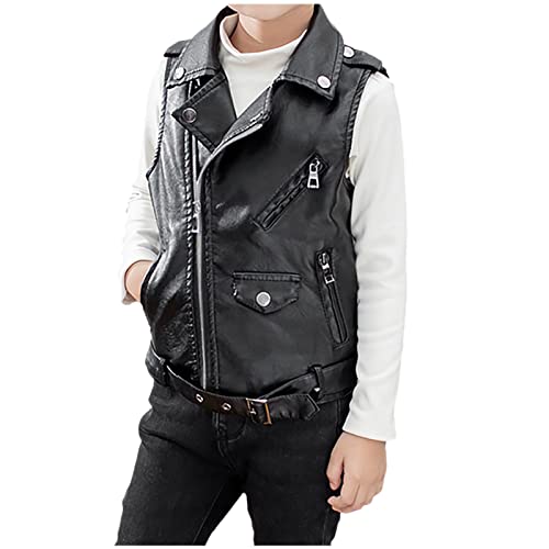 EWFAS Kunstleder Jacke Ärmellos Kinder - Bikerjacke mit Reißverschluss asymmetrisch - Mantel Lederjacke Frühling Herbst Junge Mädchen Bikerweste Motorradweste von EWFAS