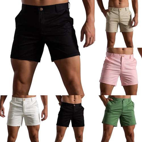 EWFAS Kurze Hosen Herren Sommer Baumwolle Cargo Shorts Chino Laufshorts Einfarbig Locker Cargohose mit Taschen Sommerhose Regulär Fit Sporthose Elastischer Bund Laufshorts für Männer von EWFAS