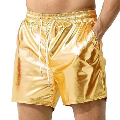EWFAS Metall Shorts Herren Glänzende Kurze Hose Party Gold Silber einseitige See-Through-Effekt Shorts Bar Metallic-Shorts Pailletten Boxershorts Bar Metallic-Shorts von EWFAS