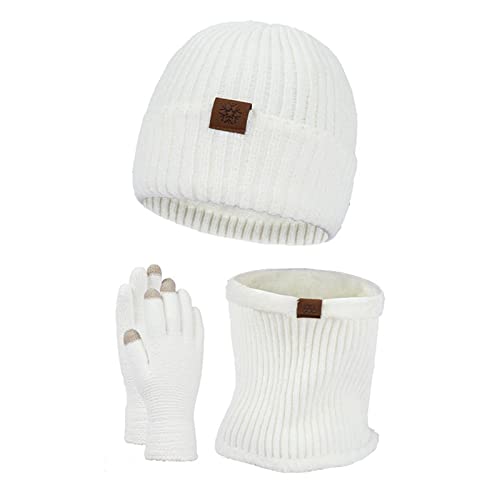 EWFAS Mutze Schal Set Damen Mütze Schal Handschuh Herren Winter Set 3-in-1 Stricken Wintermütze Beanie Schal und Handschuhe Touchscreen Winter Schal und Mütze Thermo Handschuhe Geschenkset von EWFAS