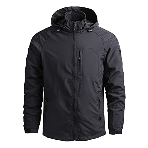 EWFAS Regenjacke Herren Light wasserdichte Outdoor-Jacke Übergangsjacke Softshelljacke Herren Outdoorjacke Winddicht Atmungsaktiv Funktionsjacke mit Abtrennbarer Kapuze Freizeitjacke von EWFAS