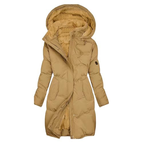 EWFAS Wintermantel Damen Warme Winterjacke Mit Kapuze Verdicken Warm GefüTtert Lang Softshelljacke Elegant Langarm Kapuzenjacke Winterparka Lange Winddichter GemüTlich Mantel ÜBergangsjacke von EWFAS