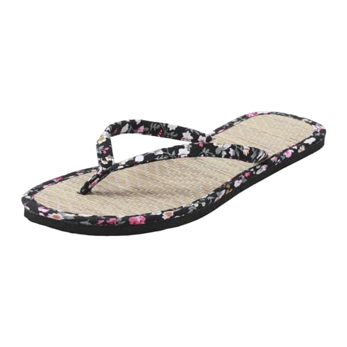 Flip Flops Bambus Damen Hausschuhe Zehentrenner Sommer Pantoletten Blumen Sandalen Flache Bequeme rutschfeste Silent Bamboo Rattan Flop Pantoffeln Schweißfest Frisch Flip Flops von EWFAS