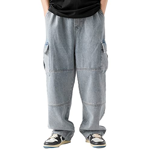 Herren Baggy Jeans Y2K Hose Cargo Jeans Stretch Jogger Herren Chino Gerade Bein Jeanshose Vintage Jeans mit Taschen Grunge Hip Hop Baggy Hose Straight Leg Grafik Denim Jogger Lose Goth Hosen von EWFAS