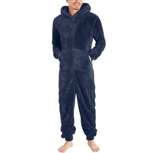 Herren Paar Jumpsuit Kuschelig Lustig Lang Pyjama Reißverschluss Teddy Fleece Einteiler Onesie Schlafanzug Winter Warm Plüsch Overall Schlafoverall Herren Kuschelig Lustig Lang Pyjama von EWFAS
