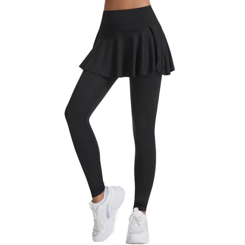 Leggings mit Rock Damen Push Up Rockhose Yoga Hose Formende Yogahose Golf Skort Lang Laufhose Tennisrock 2-In Sporthose Yoga Pants Damenmode Culotte Lounge Running Lang Frauen Hose von EWFAS