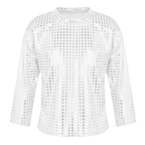 Pailletten Oberteil Kinder Langarm Glitzer Oberteil Fasching Kostüm Party Karneval Metallic Langarmshirt Top Rotes Mädchen T Shirt Glitzer Shirt Disco Tanz Oberteil von EWFAS