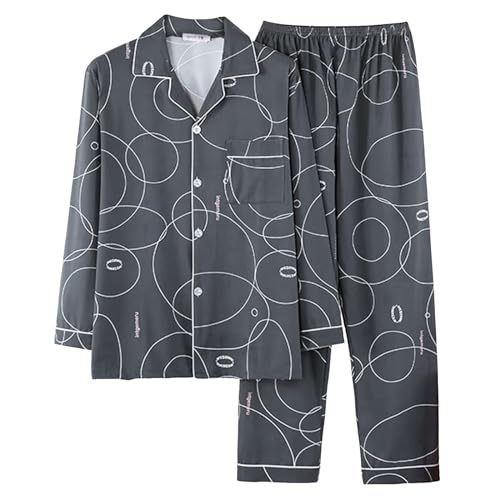 Pyjama Herren Baumwolle Schlafanzug lang Set kariert mit Knopfleiste weiche Nachtwäsche Pyjama mit Knopfleiste Set Lang Warmer Winter Schlafanzug von EWFAS