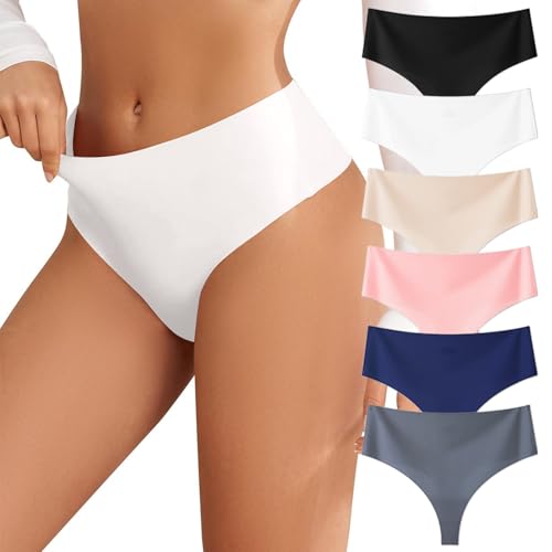 EWIGELIEBE 6er Pack Nahtlose String Tangas Slips Damen Unsichtbare Unterwäsche Atmungsaktiv & Weich Hohe Taille Panties S-XL von EWIGELIEBE