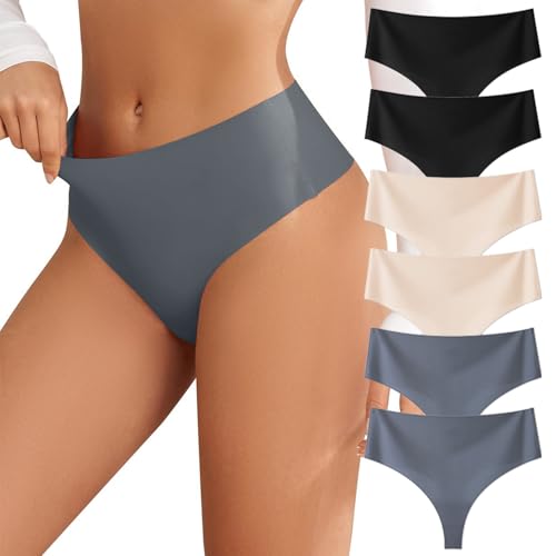 EWIGELIEBE 6er Pack Nahtlose String Tangas Slips Damen Unsichtbare Unterwäsche Atmungsaktiv & Weich Hohe Taille Panties S-XL von EWIGELIEBE