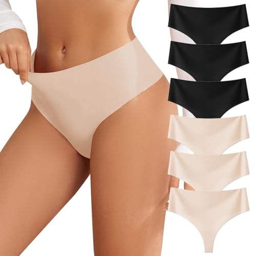 EWIGELIEBE 6er Pack Nahtlose String Tangas Slips Damen Unsichtbare Unterwäsche Atmungsaktiv & Weich Hohe Taille Panties S-XL von EWIGELIEBE