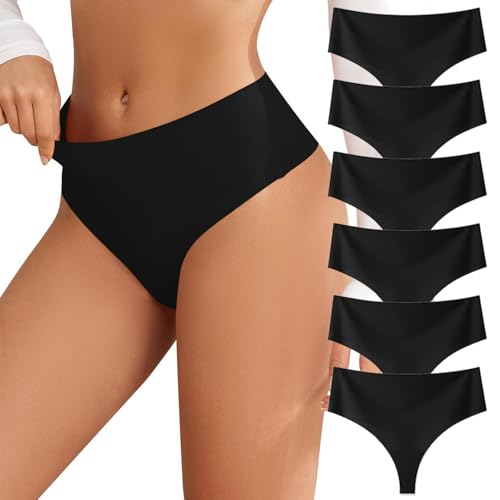 EWIGELIEBE 6er Pack Nahtlose String Tangas Slips Damen Unsichtbare Unterwäsche Atmungsaktiv & Weich Hohe Taille Panties S-XL von EWIGELIEBE