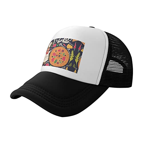 Chef Pizza Trucker Hut Schwarz: Modische Erwachsene Mesh Baseball Cap, tägliche Outdoor-Aktivitäten, Reisen, Schwarz , One size von EWMAR