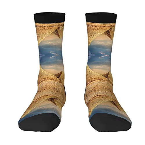 EWMAR Ägyptische Pyramide In Wüste Mittellange Socken Freizeit Sport Print Polyester Socken Für Männer Und Frauen, 3 Schwarz, EinheitsgröÃŸe von EWMAR