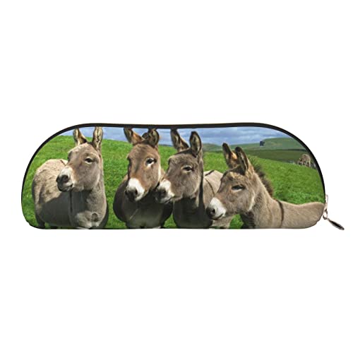 EWMAR Donkey On Green Meadow Print Leder Stifteetui Federmäppchen Tragbare Reise Kosmetiktasche Gadget Tasche für Teenager Jungen Mädchen, gold, Einheitsgröße, Kinderrucksack von EWMAR