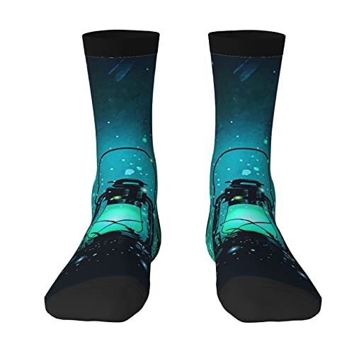 EWMAR Glühwürmchen Und Laterne Mittellange Socken Freizeit Sport Print Polyester Socken Für Männer Und Frauen, 3 Schwarz, EinheitsgröÃŸe von EWMAR