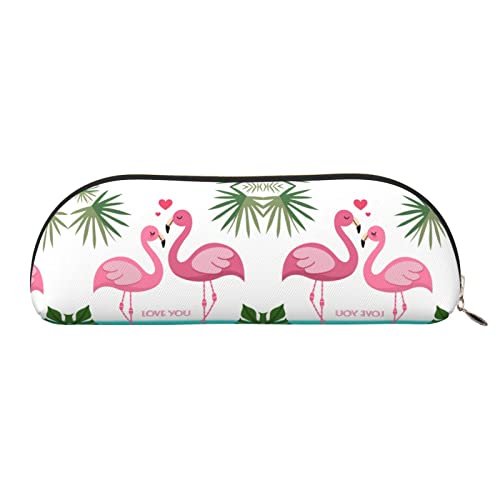 EWMAR Palmblatt und Flamingos, Leder-Stifteetui, tragbar, für Reisen, Kosmetiktasche, Gadget-Tasche für Teenager, Jungen, Mädchen, gold, Einheitsgröße, Kinderrucksack von EWMAR