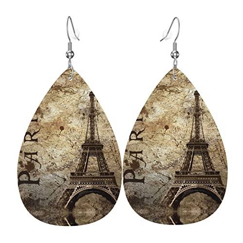Paris Eiffelturm Ohrringe Leder Tropfenform Tropfenform Lederanhänger, Einheitsgröße, Zink von EWMAR