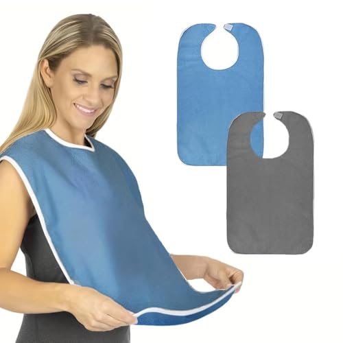 2 Stück Lätzchen für Erwachsene, Wasserdicht Erwachsenen, Waschbarer Lätzchen für Senioren, Schlabberlatz für Männer Frauen Ältere Menschen und Behinderte von EWOECUI