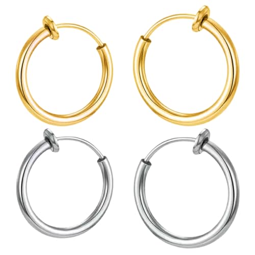 4 Paar Edelstahl-Ohrclips für Männer und Frauen, Gefälschte Ohrringe, Kein Piercing Notwendig, Creolen Ohrringe, Ear Cuff perfekt für Männer & Mädchen von EWOECUI