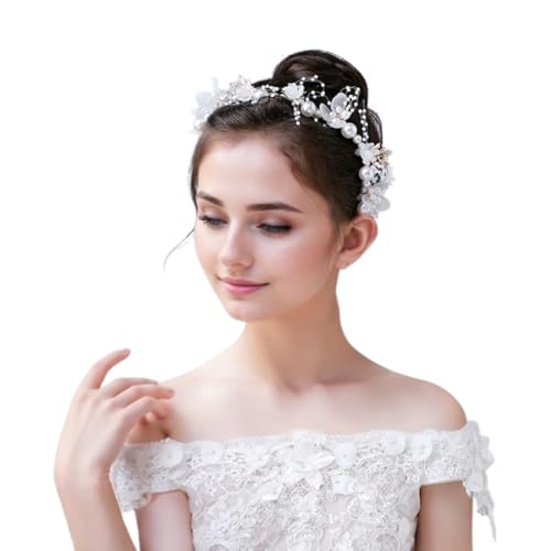 Prinzessin Weiße Blume Kopfschmuck Perlen Haarkleid Haarschmuck Kommunion, Taufe Deko Mädchen Erstkommunion, Blumenkranz Haare Kinder Kopfschmuck Hochzeit von EWOECUI
