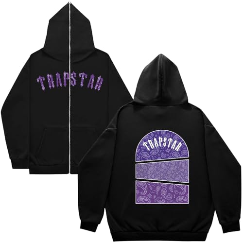 EWOKE Trapstar Hoodie Herren Damen | Unisex Sweatshirt Aus Baumwolle | Herbst Winter Zip Up Pullover mit Kapuze | Übergroße Hoodies mit Taschen und Reißverschluss, Goth Streetwear, Jacken, Mantel von EWOKE