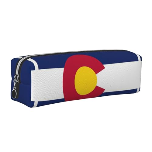 EWQrtyy Colorado Federmappe mit Staatsflaggen-Druck, Leder, Reißverschlusstasche, Zubehörhalter, Schreibwarentasche, Geschenk zum Schulanfang, silber, Einheitsgröße, Kosmetiktasche von EWQrtyy